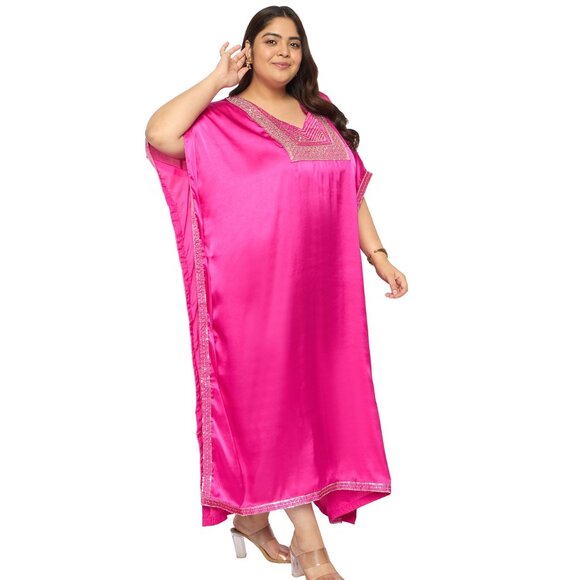 Gypsie Blu Stylish Satin Sequences Caftan Dress Comfortable Maxi Dress for Women - Picture 4 of 8